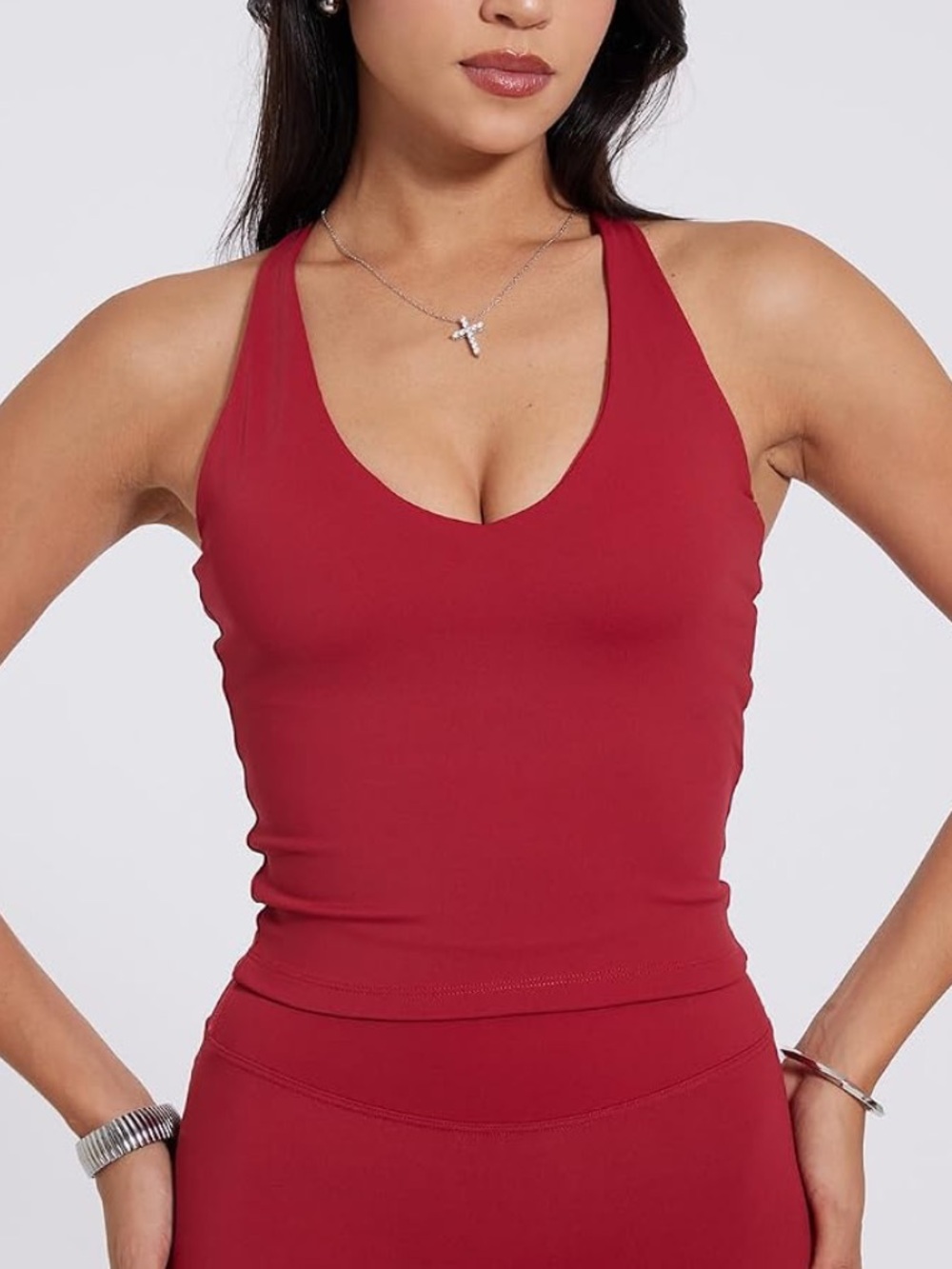 Amazon Women's Low Back Cropped Tank Top in Burgundy Red